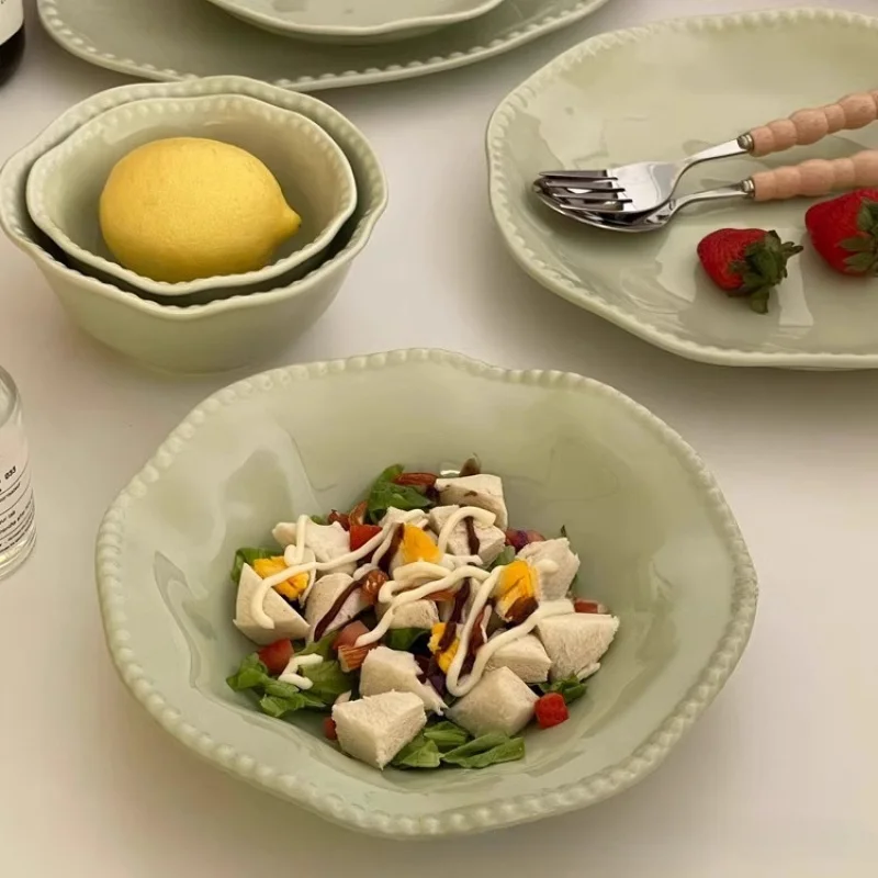 Platos muy bonitos y de alta gama, plato hondo para ensalada, vajilla de cerámica para uso doméstico, plato para pastel, postre, desayuno, plato para servir.