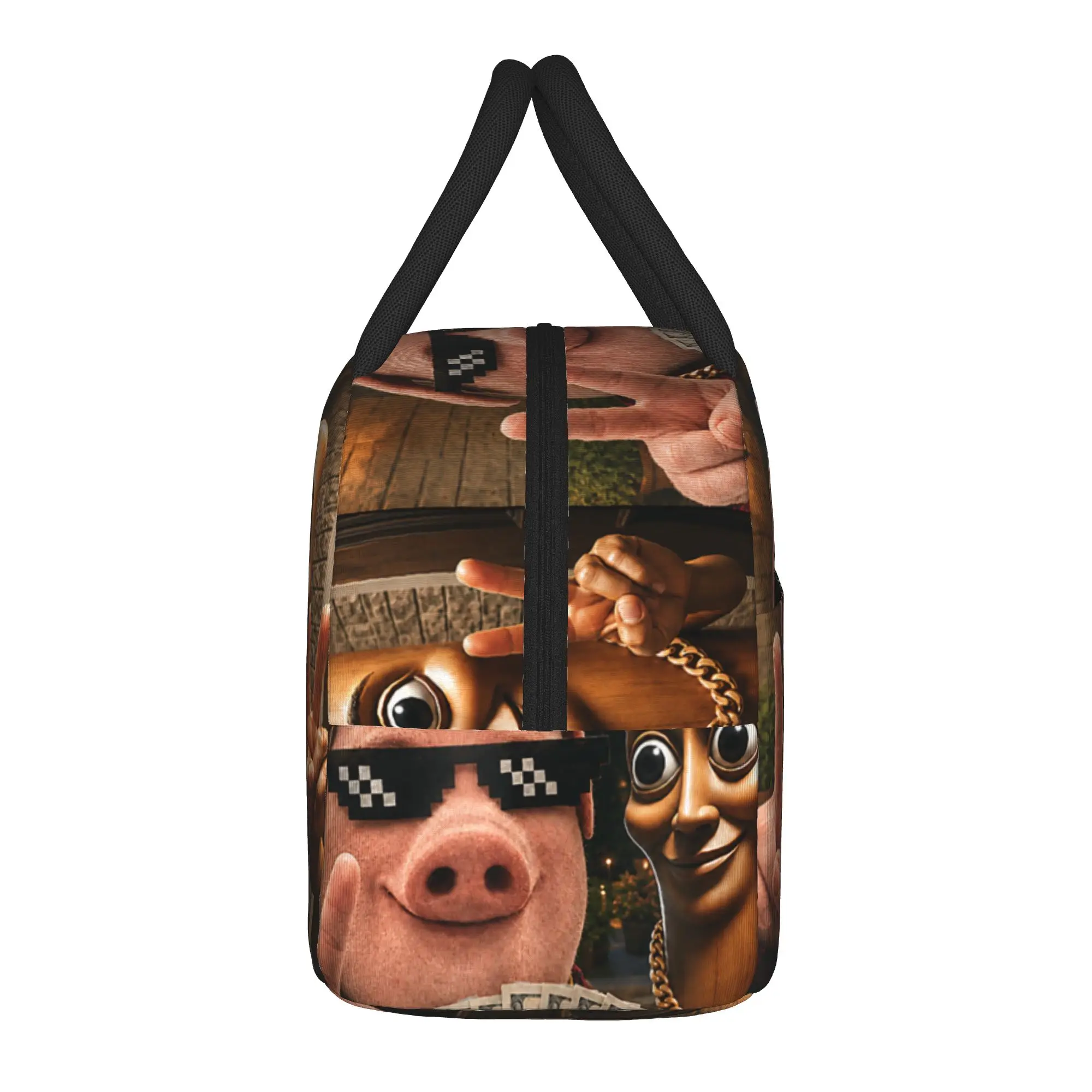 John Pork and Tung Tung Tung Sahur Front Door Lunch Bag Leisure Lunch Box Picnic Thermal Tote Handbags Girls Oxford Cooler Bag
