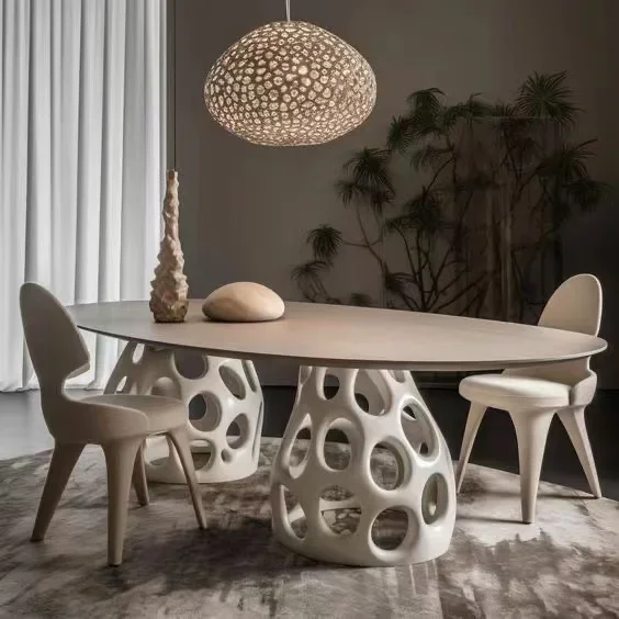 Designer Solid Wood Dining Table Minimalist High End Luxury Villa Dining Table Exhibition Hall Console