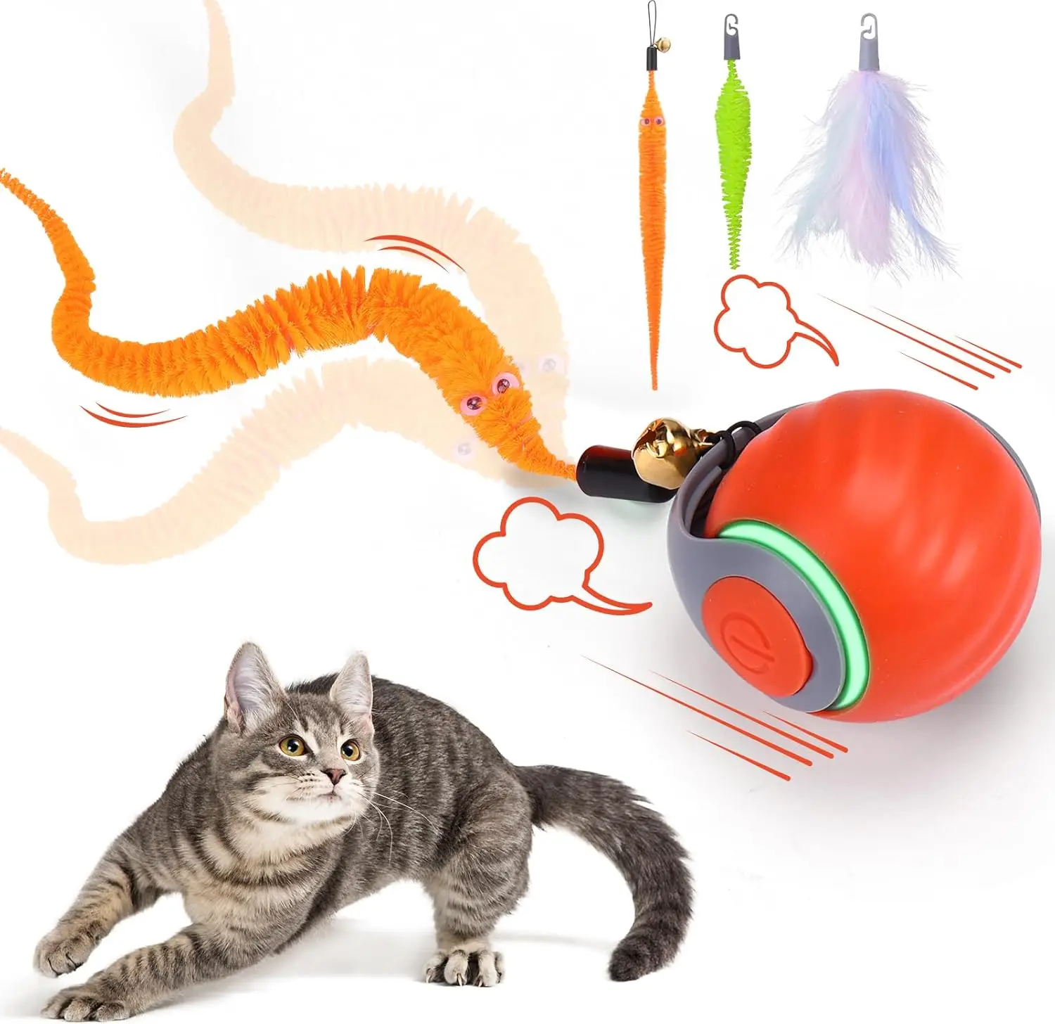 

Interactive Cat Toy Ball - Automatic Interactive Cat Toys for Indoor Cats with 3 Tails, 2 Speeds
