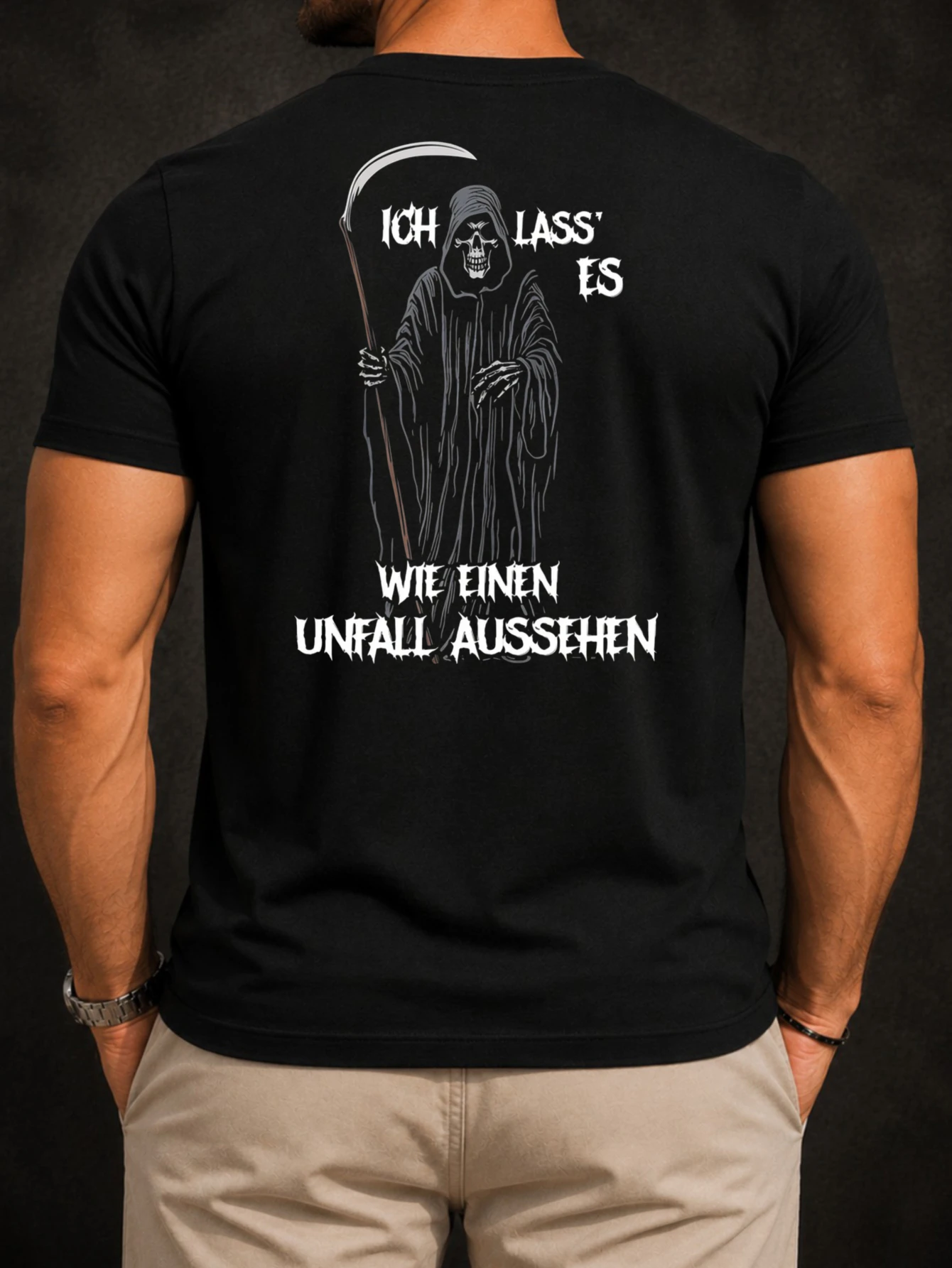 Small Grim Reaper Accident Tee small central reaper scythe and German accidentlooking statet dark  Unisex All T-Shirt