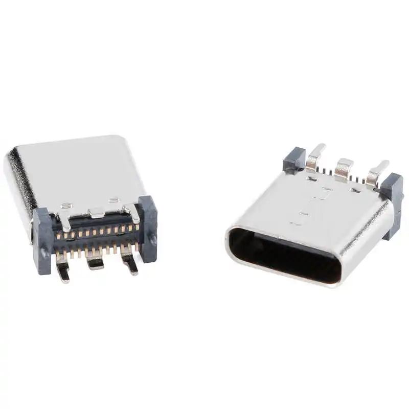 حامل سطح أنثى USB Type-C 24P مع دبابيس قصيرة، ودبابيس مستقيمة، وأربعة دبابيس مع أعمدة، وواجهة شحن سريع بارتفاع 10.5 مم