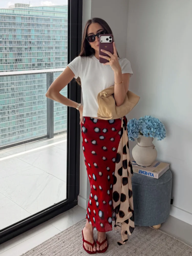 Schicker Retro Zweifarbiger Polka-Dot Wickelrock für Damen, Hochgeschnittener Chiffon Stylischer Midirock, Sommer Casual Urlaubs-Streetwear – Detail 13