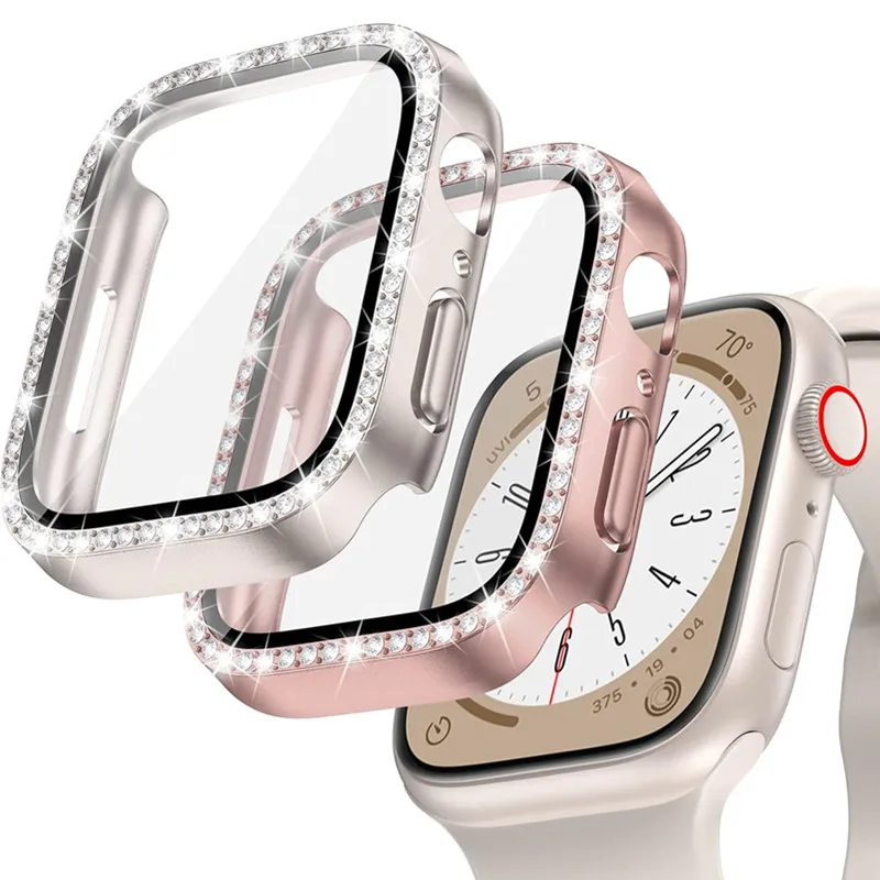 Glitzer-Diamant-PC-Hartschalenhülle für Apple Watch 10, 9, 8, 45 mm, 40 mm, 44 mm, 42 mm, 46 mm, vollständige Abdeckung für IWatch Ultra 7 SE 6 5 4 3 2