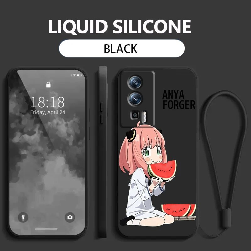 S-Spy G-Game Anya F-Forger Cartoon Liquid Left Rope For Xiaomi Redmi 13C 12 12C K60 A1 K50 11 K40 10C 10 9A 9AT 9T 9C 5G Cover