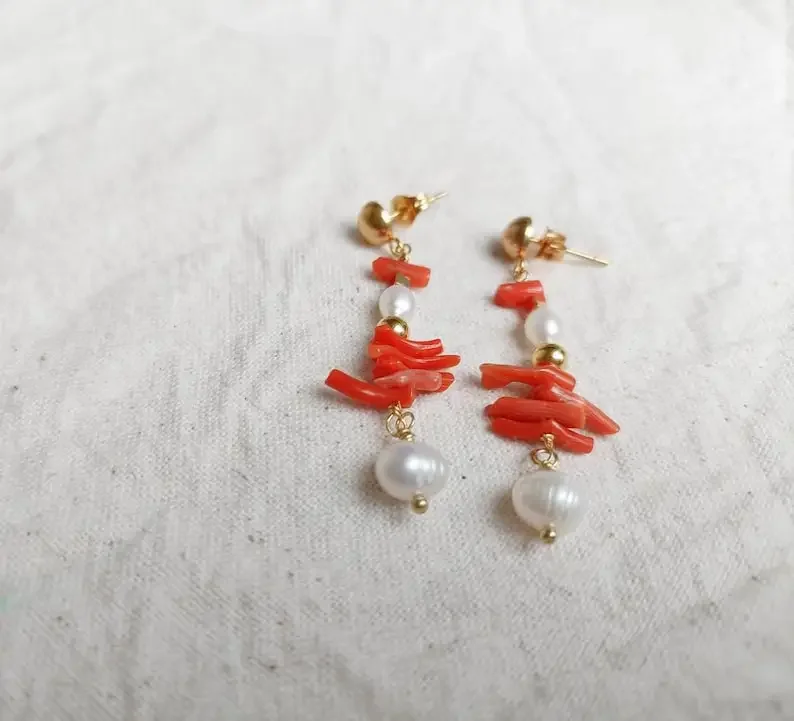 Coral and Pearl earrings