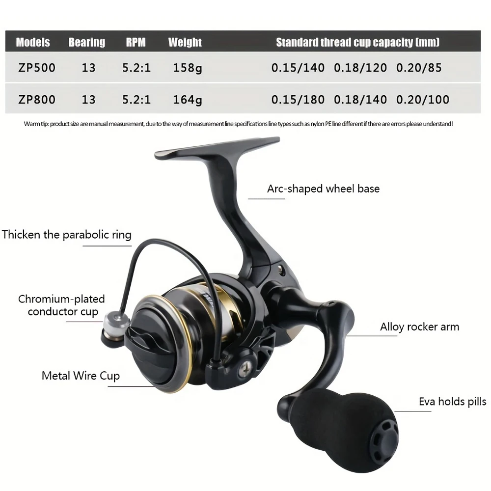 Smooth & Rust-Free 500/800 Mini Fishing Spinning Reel, 5.2:1 Gear Ratio, 12+1 Bearing, 11.02LB Max Drag, Outdoor Fishing Tackle