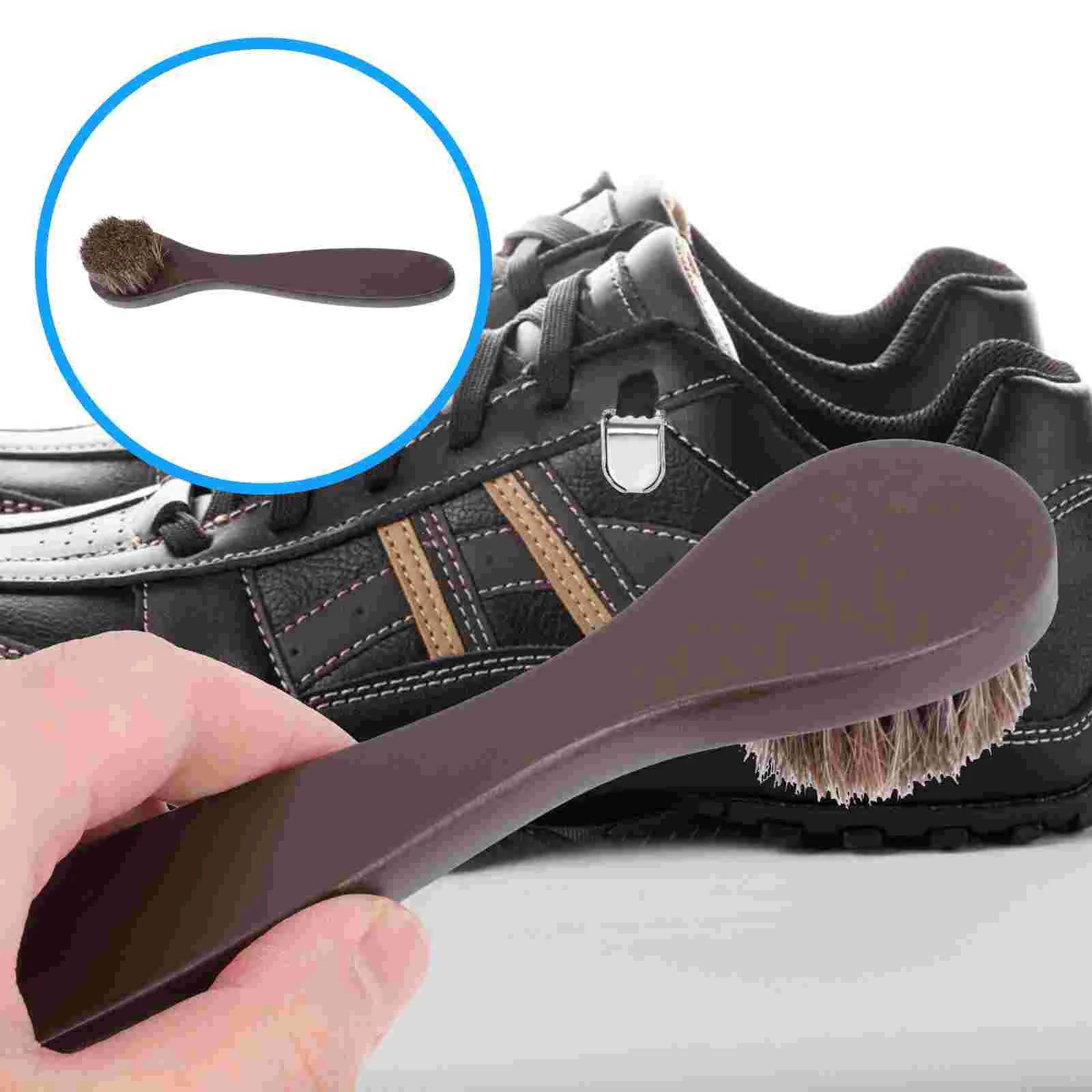 2 Pcs Long Handle Shoe Brush Horse Bristle Cleaning Polishing Wooden Shoes Tool Mane