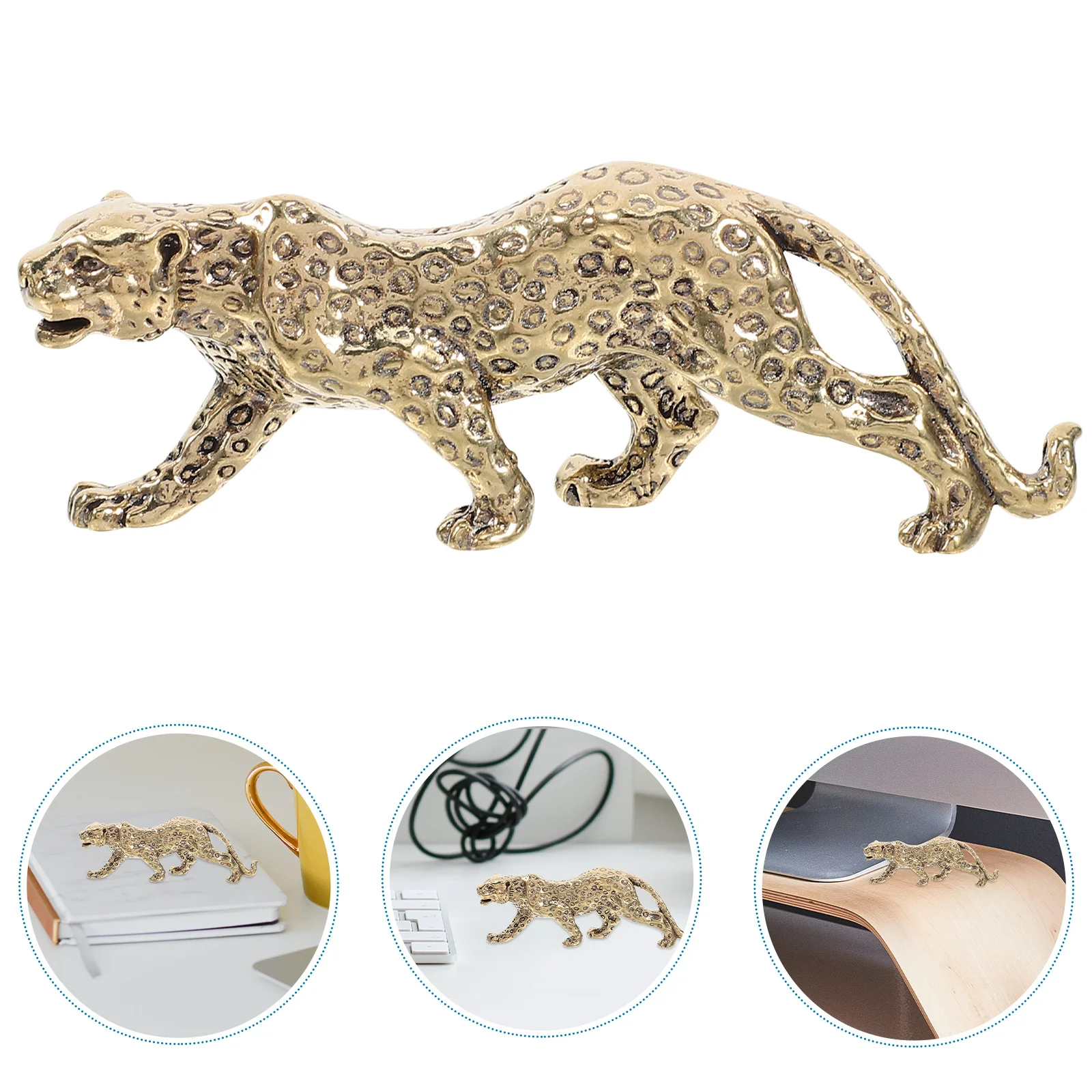 

Creative Brass Leopard Statue Desktop Decor Small Animal Adornment Retro Style Home Office Brass Leopard Statue