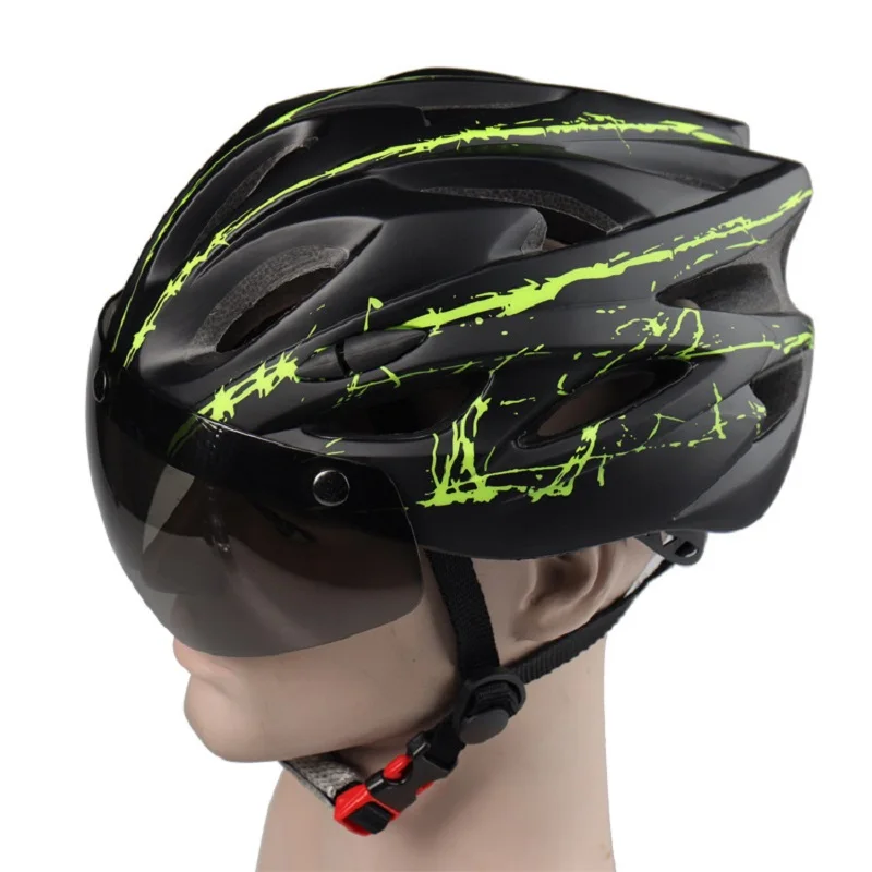 

Bicycle Helmet Black Goggles Ultralight Pattern Bike Helmet Riding Mountain Road Bike Integrally Molded Cycling Helmets