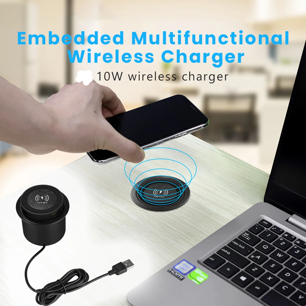 Invisible Wireless Charger for iPhone 16 15 14 13 12 8 X 11 Pro Samsung Hidden Embedded Furniture Office Desk Fast Charging Pad