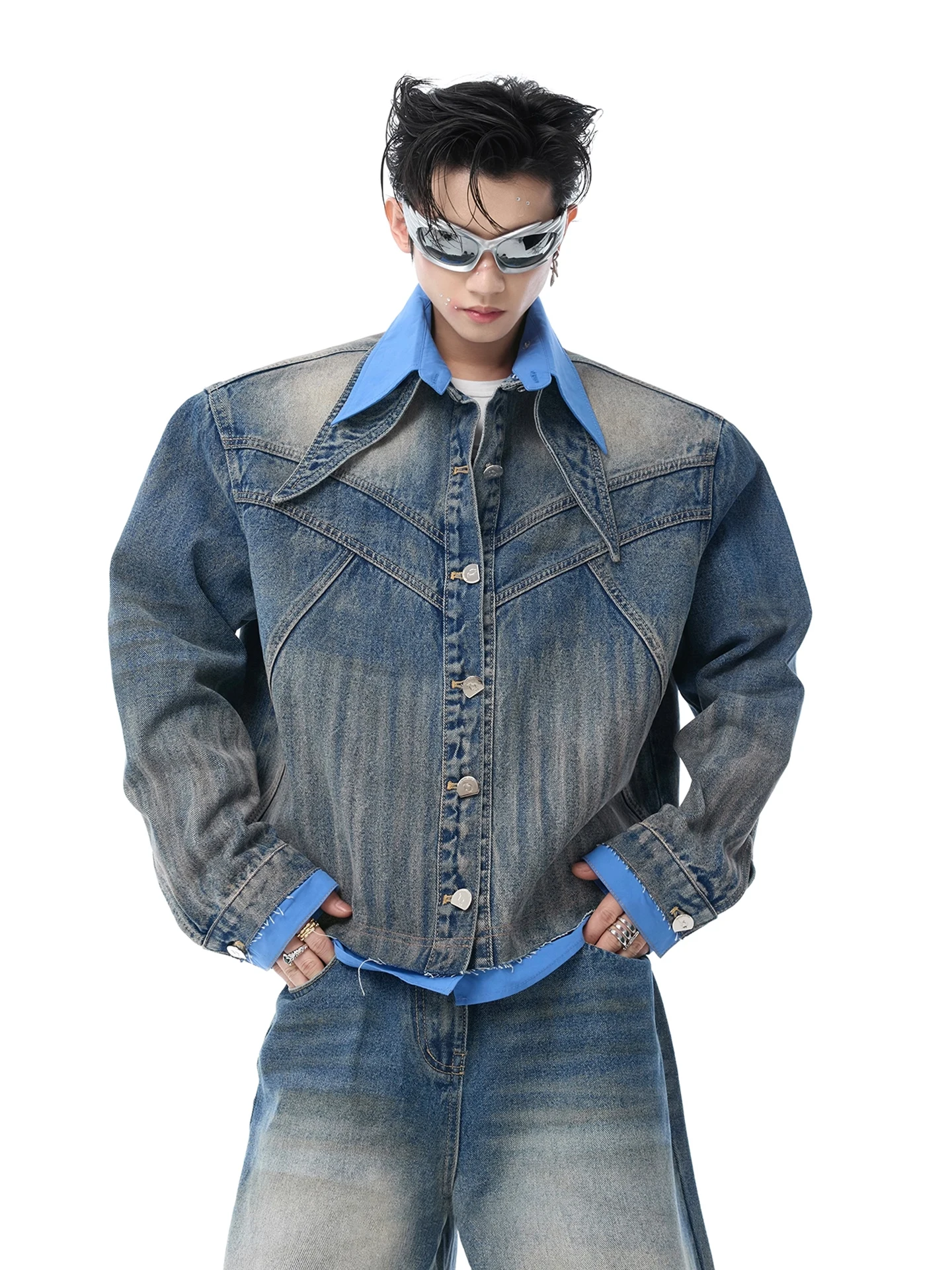 

Американский ретро-комплект из джинсовой куртки и прямых джинсов для мужчин: острый молодежный стиль для весны, осени и зимы