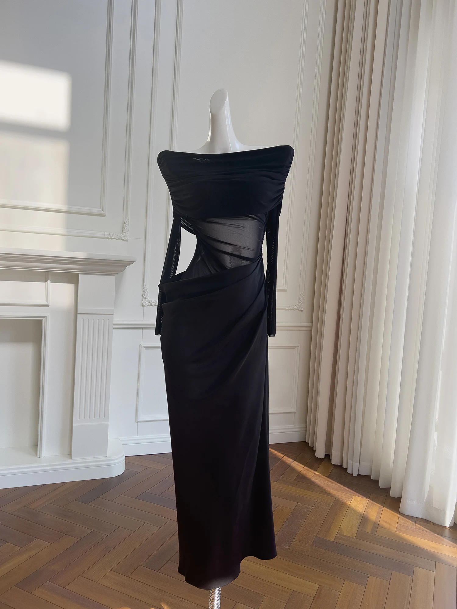 

Ele Bla Me One-oulder Dr Sexy Partial View Sliver Gown Adult Feni Full Length Gown Polied Simplici