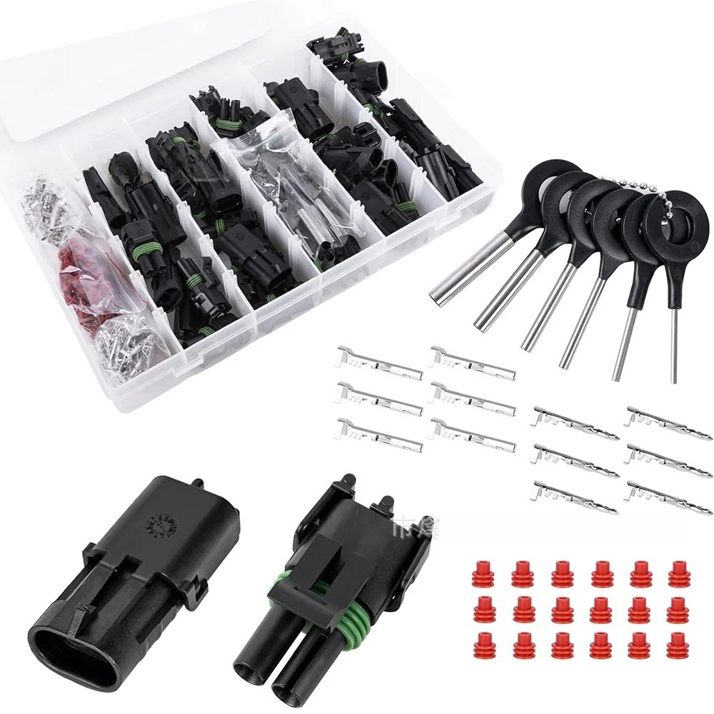 286PCS 2Pin Waterproof Automotive Electrical Connector Kit, Male Female Wire Harness Plug with Terminals for Car Motorcycle