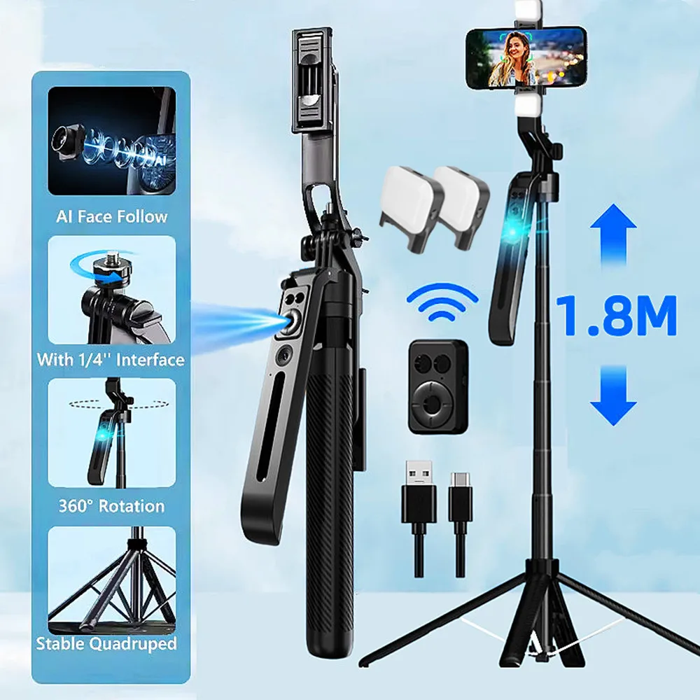 Roreta 1.8M Follow-Up Anti Shake Pan Tilt Tripod Selfie Stick Gimbal Stabilizer For Smartphone With Bluetooth Remote Intelligent