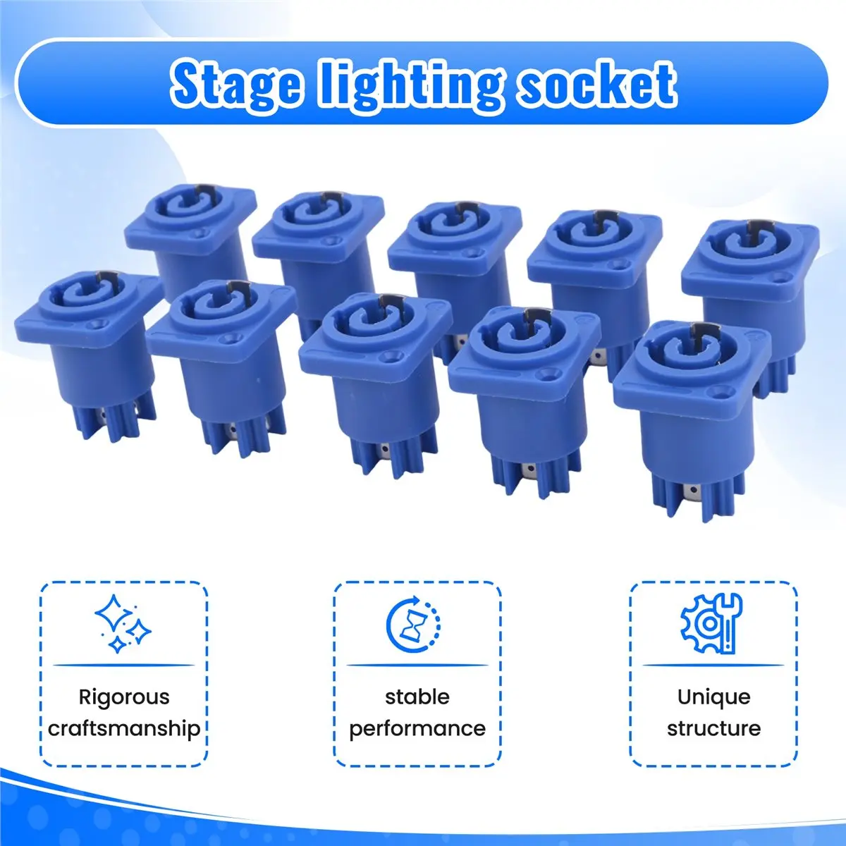 [N82R] 10PCS Powercon Connector 3 Pins 20A 250V Power Speaker Panel Socket Female for LED Screen Stage Lighting,Blue
