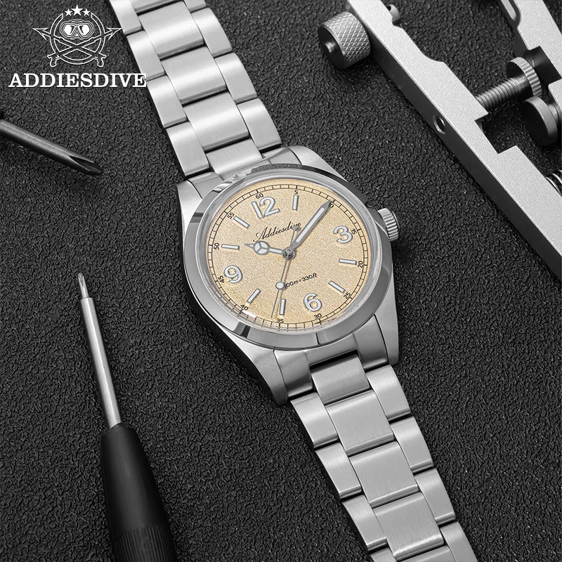 ADDIESDIVE New Men's Luxury Watch Waterproof Super Luminous Bubble Glass Stainless Steel Wrist Watch 36mm Quartz Watches For Men