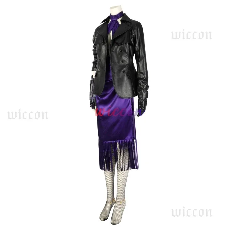

DY20Nina Williams Cosplay Costume Tekken8 Game Battle Outfit Women Sexy Purple Dress Black PU Leather Jacket Set Halloween Costu