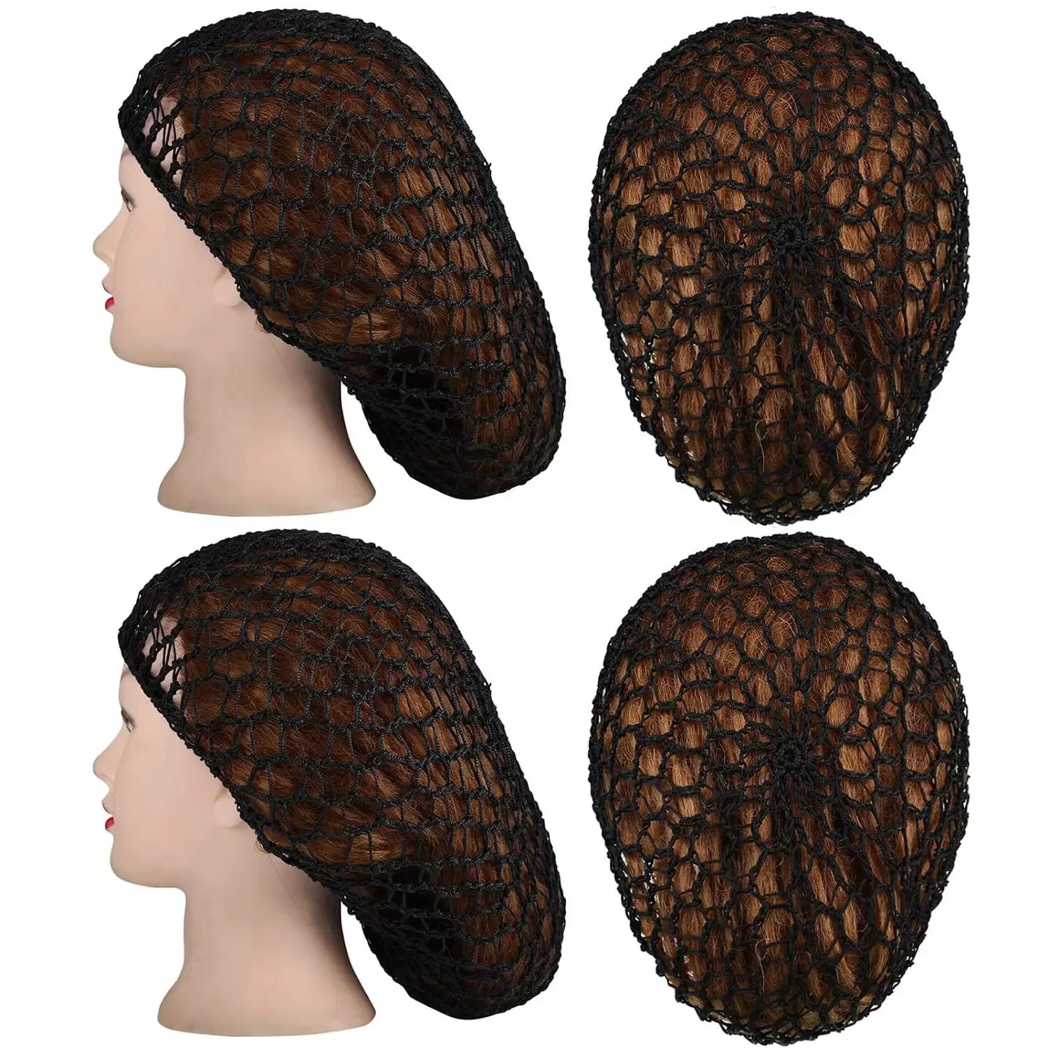 1-2Pcs Long Pattern Cotton Black Wig Caps for Wig Weaving Cap Mesh Base Machine Made with Adjustable Strap Hair Net for Sleeping