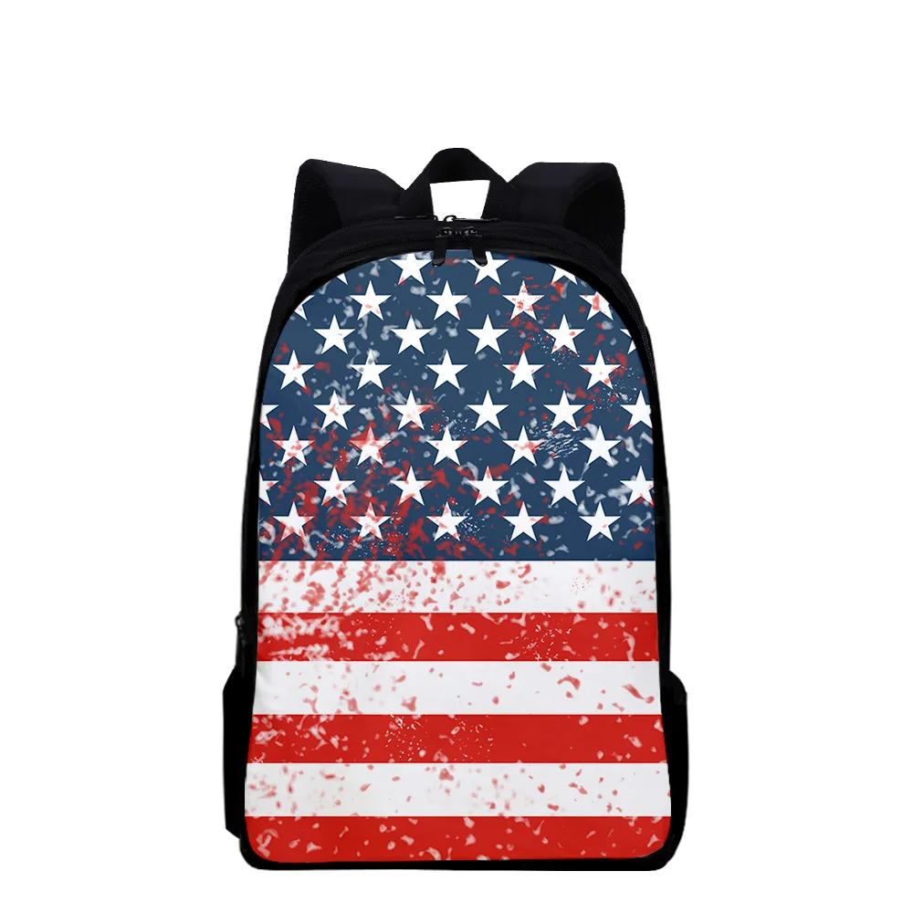 Tas punggung Laptop motif bintang dan garis-garis, tas ransel buku untuk remaja laki-laki perempuan Retro Amerika