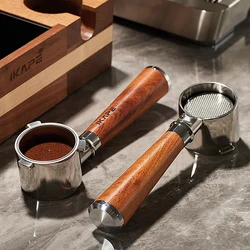 IKAPE Bottomless Portafilter for Delonghi/Barsetto/Berivlle/Lamarzocco/Welhome/Flair58/ECM/Lelit/wega Wooden Handle 51/54/58mm