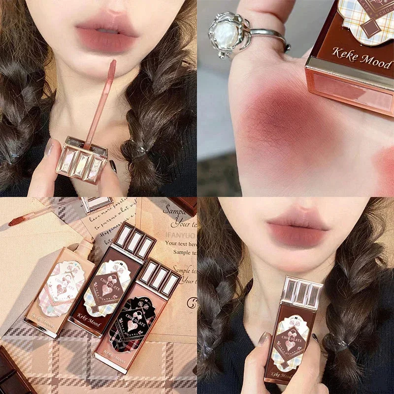 9 Color Chocolate Cloud Lip Glaze Velvet Matte Lip Gloss Brown Red Liquid Lipstick Makeup Smooth Long-Lasting Lip Tint Cosmetics