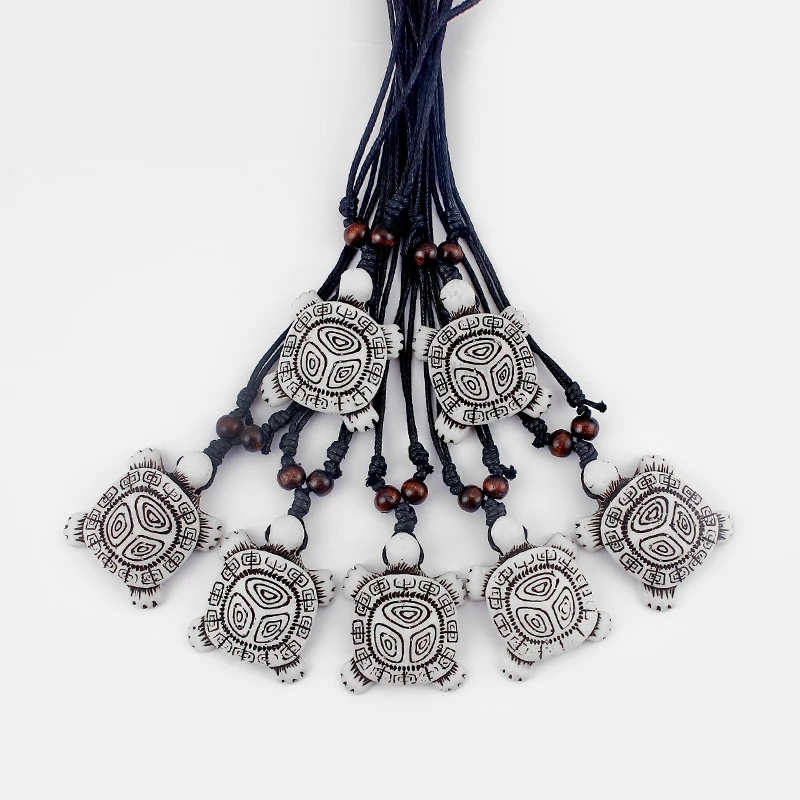 

12pcs/lot Ethnic Totem Patterned Turtle Resin Pendant Necklace Faux Yak Bone Charms Necklaces Fashion Jewelry Wholesale