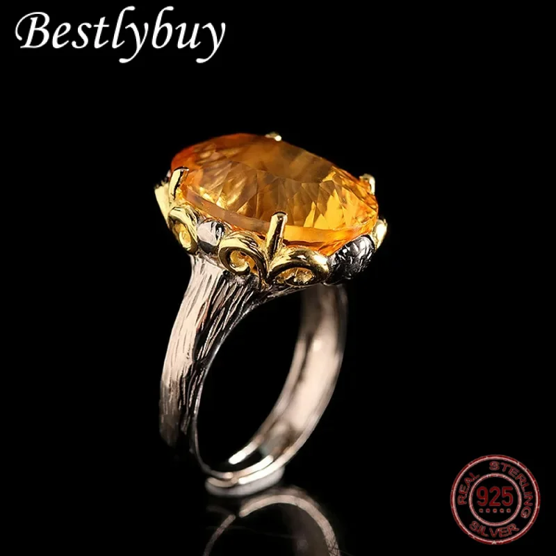 

Charm Luxury Jewelry S925 Silver Fashion Personality Natural Cutting Yellow Crystal Ring for Women