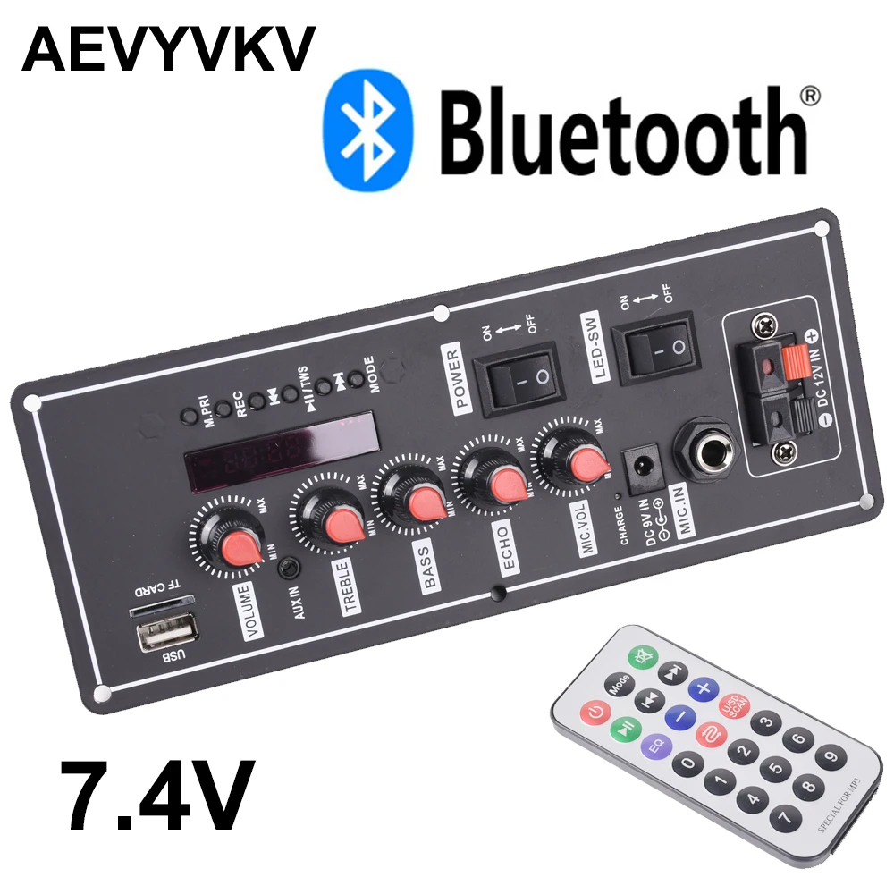 

Bluetooth усилитель, аудиоусилители BoardMP3, сабвуфер, динамик, микрофон, Amp модуль для 4 Ом, 8-дюймовых динамиков, батарея 7,4 В, DC 12 В, 9 в