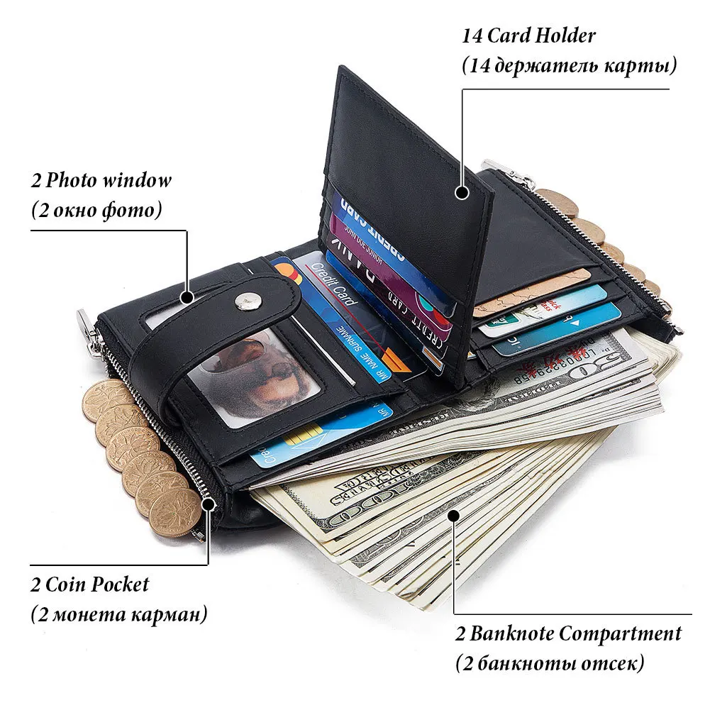 UKF Genuine Leather Men's Wallet Premium Product Real Cowhide Wallets For Man RFID Short Wallet Portefeuille Homme Short Purses