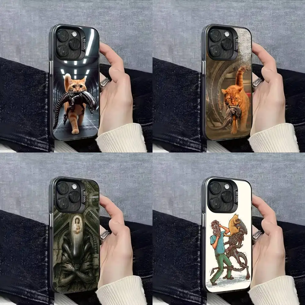 

Cat A-Alien X-Xenomorph Phone Case For iPhone 16,15,14,13,12,11,Mini,Pro,E,SE4,XS,MAX Black IMD Box