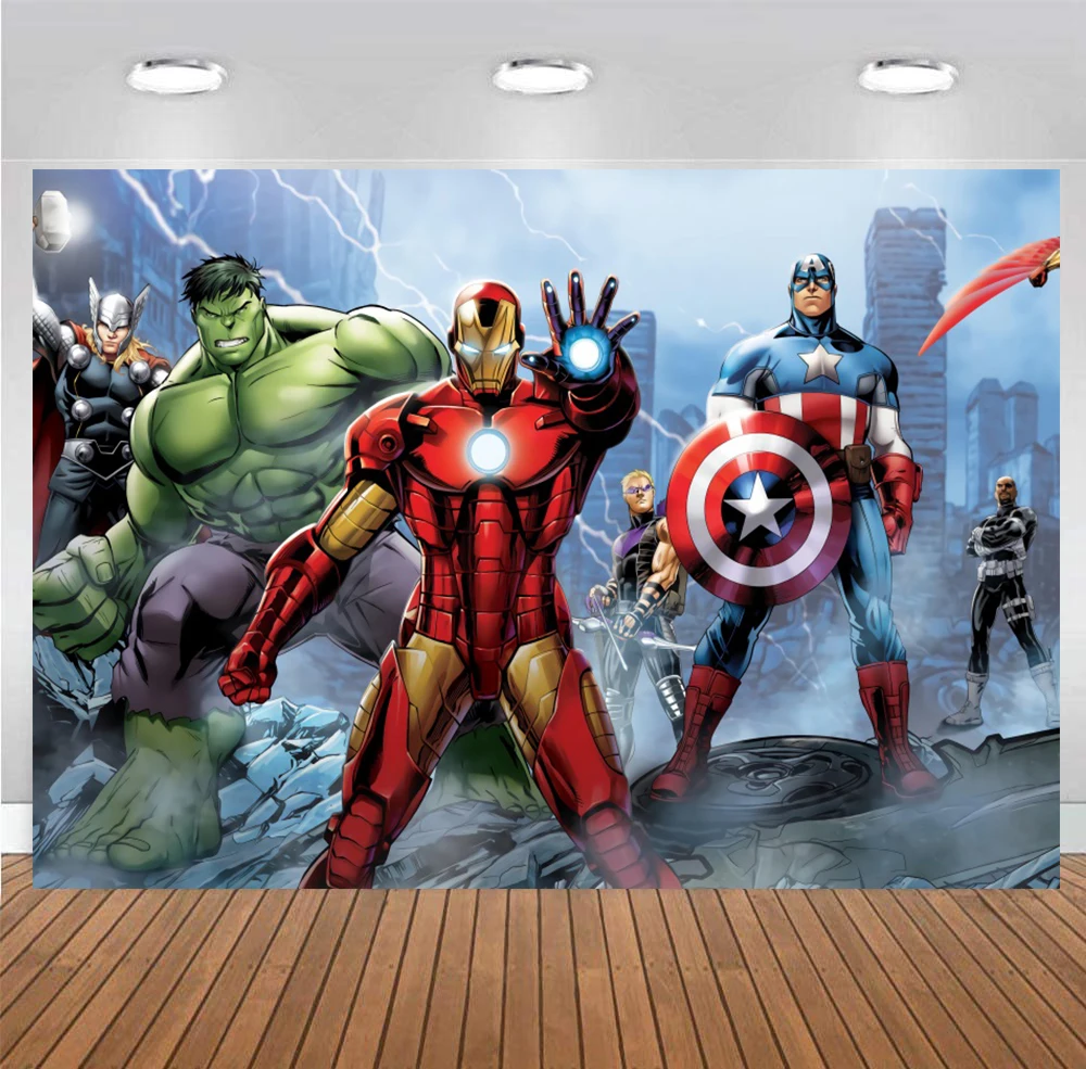 Superhero Iron Avenger Backdrop Boy Hulk Happy Birthday Party Baby Shower 1st Photography Background Photo Banner Decoration