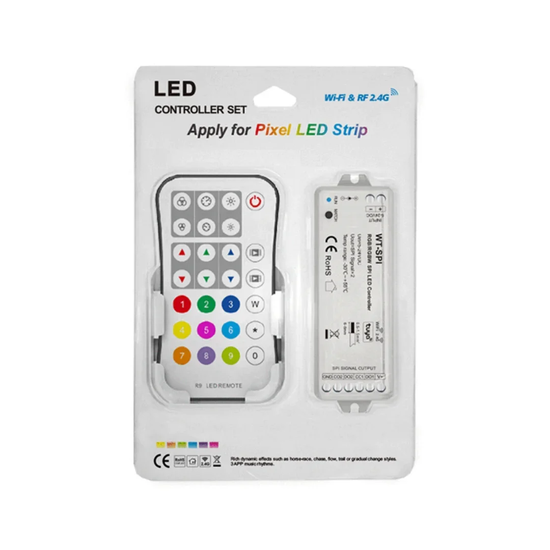 WT-SPI Tuya 5V-24V DC12V 2.4G RF SPI LED Music Mic Wifi Controller R9 Remote for WS2811 WS2812 WS2815 Pixel RGB/RGBW LED Strip