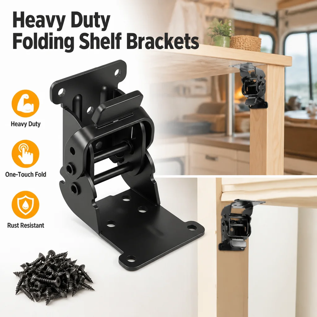 Folding Shelf Brackets Heavy Duty Self Locking Table Hinge Wall Mounted Space Saving Hardware For RV Boat Workbench Garage