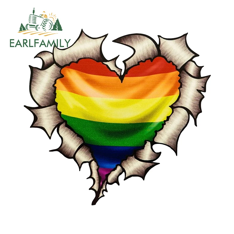 EARLFAMILY Tear Heart Shape Paper Rainbow Flag Car Stickers Artistic Lgbt Item Graphics Camper RV Decals Waterproof Car Gadget