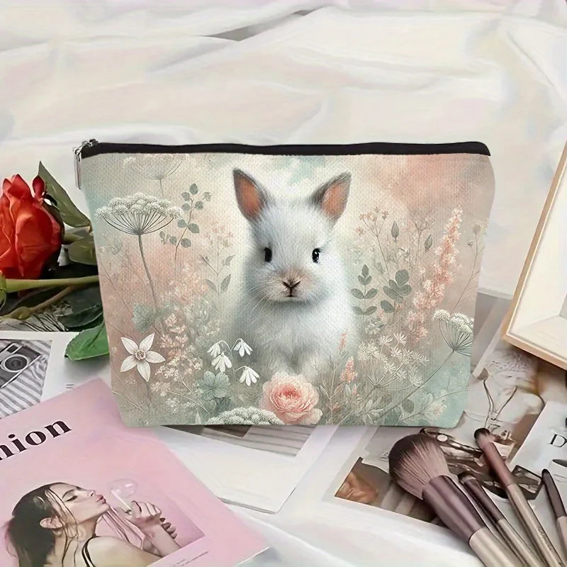A Cute little rabbit makeup bag - ladies' cute multifunctional zipper pouch, jewelry storage bag,