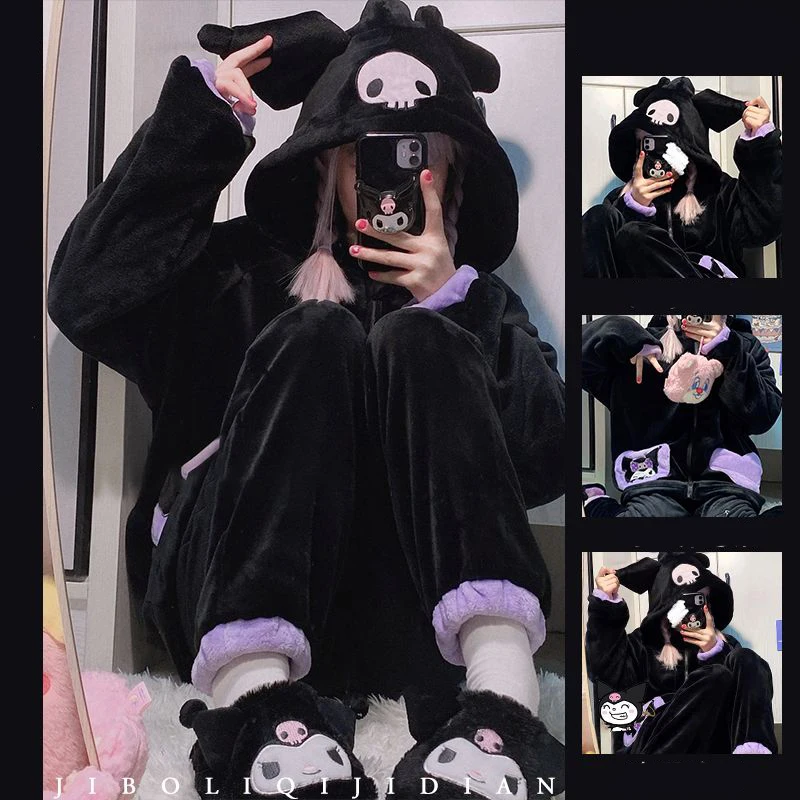 

Новинка Kawaii Sanrios Kuromi Cinnamoroll Lotso плюшевые пижамы зимняя утепленная Домашняя одежда милая девочка подарок на день рождения для детей