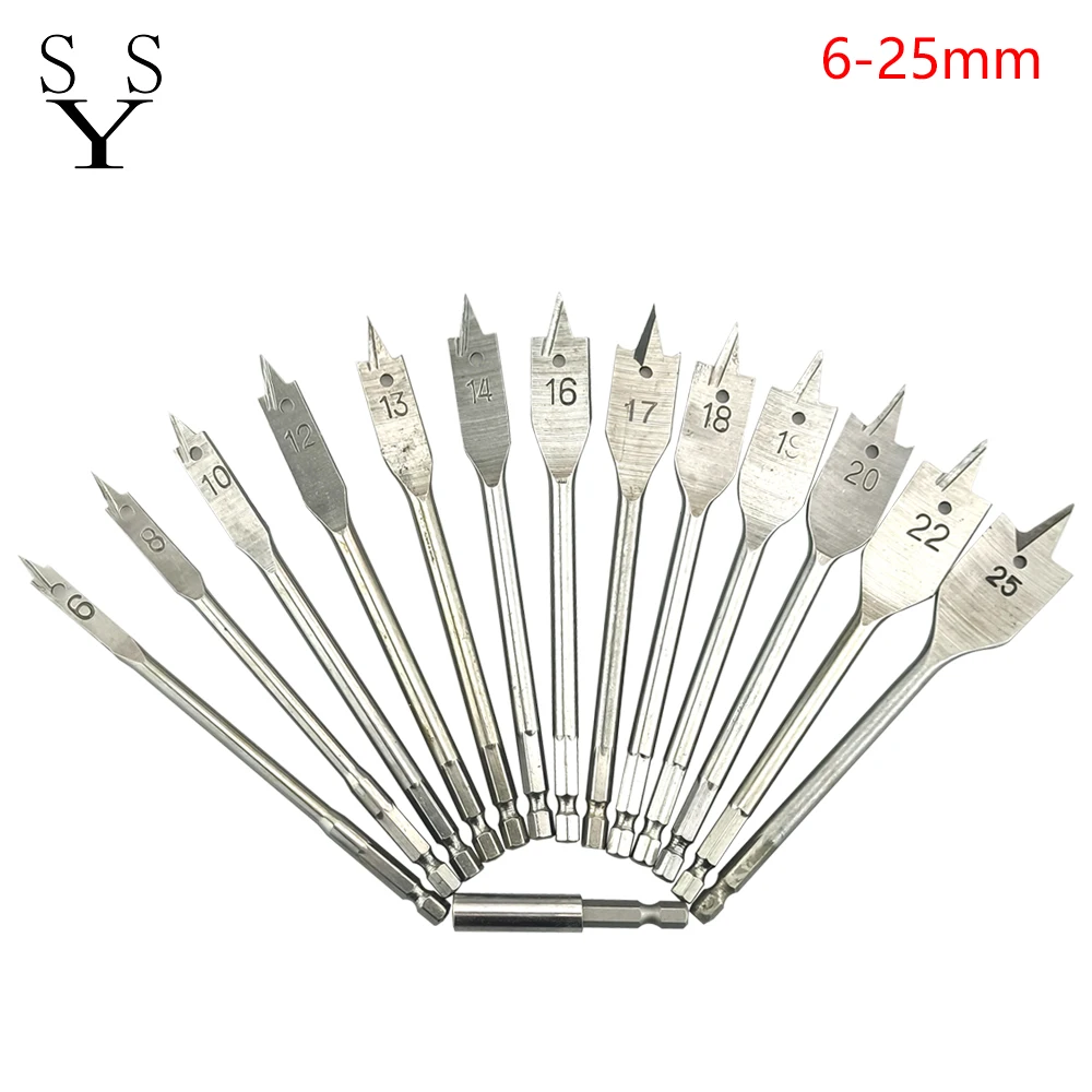 

13Pcs 6-25mm Woodworking Flat Drill Set High-carbon Steel Wood Spade Power Tool