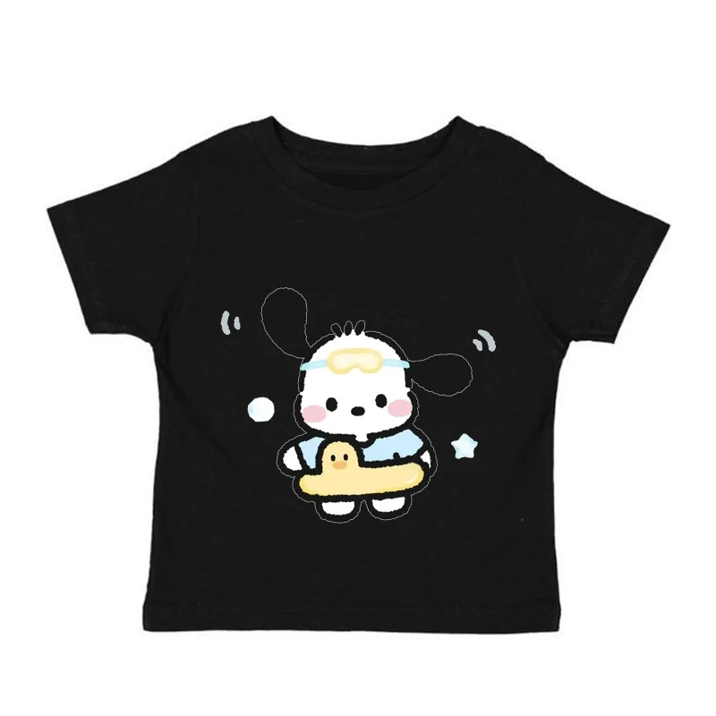 

Hello Kitty Cute Print Pacha Dog Crop Top Basic Casual Crewneck Short Sleeve Women Harajuku Slim Tee Sweet Vintage Fashion y2k