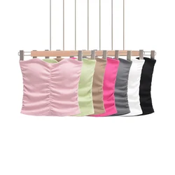Black tube tops for women sleeveless white crop top women ruched strapless top underwear tops sexys mujer pink tube tops Summer