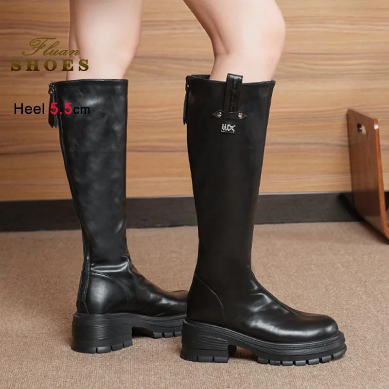

Сапоги до колена Новая женская обувь Модные черные высокие сапоги на толстом каблуке с толстой подошвой Повседневные длинные сапоги на молнии Женские рыцарские сапоги