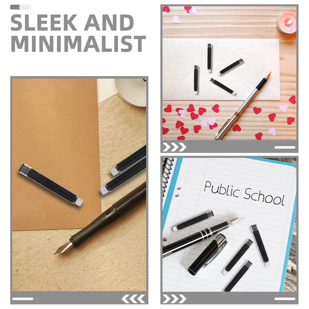 50Pcs Fountain Pen Ink Refills Black Smooth Flow Replaceable Ink Cartridges for Students Professionals Office School Supplies