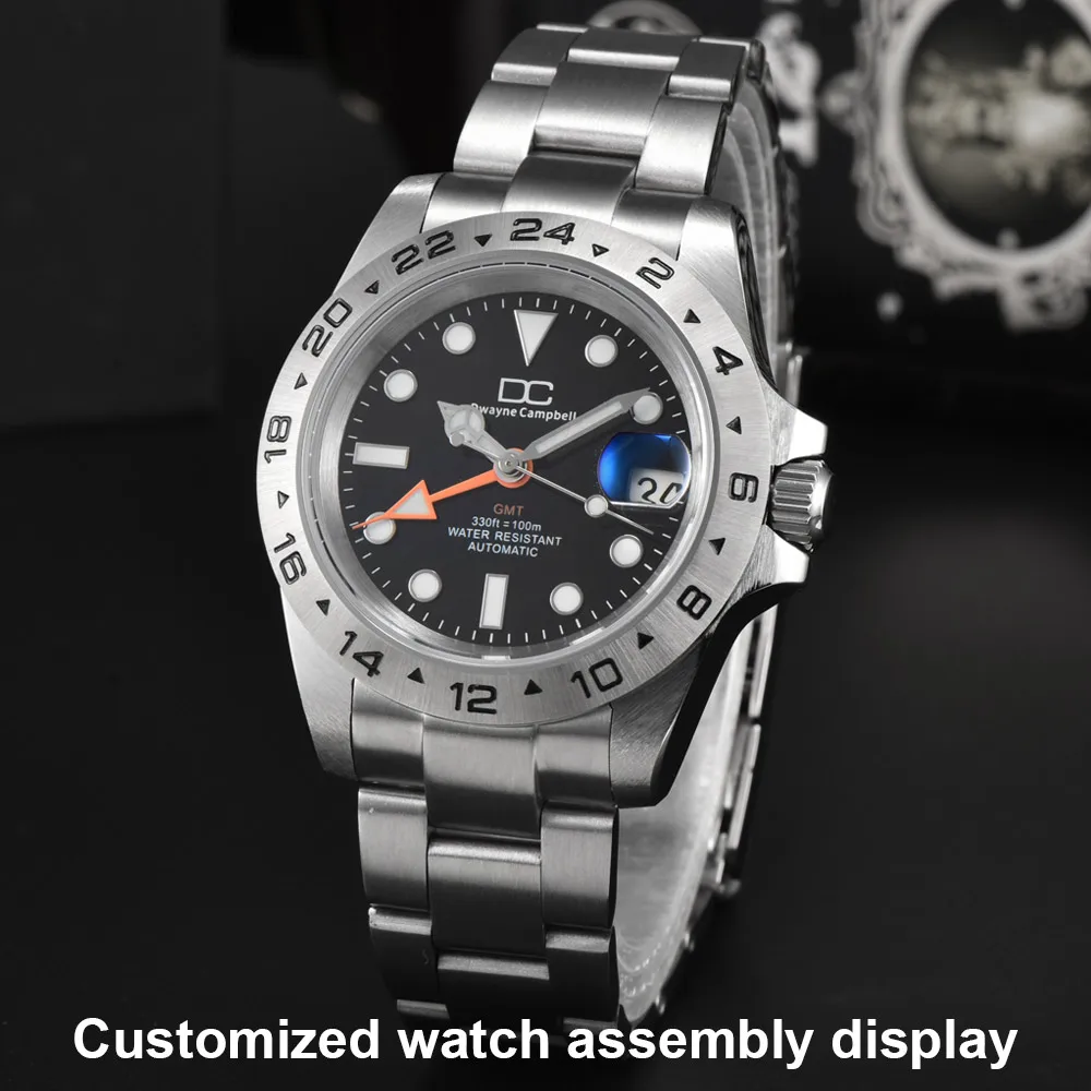 39,5-mm-GMT-Gehäuse, geeignet für das NH34-Uhrwerk, mit Saphirglas, Uhrenarmband, Zifferblatt, Zeiger, Uhrenteile und Zubehör. – Detail 9