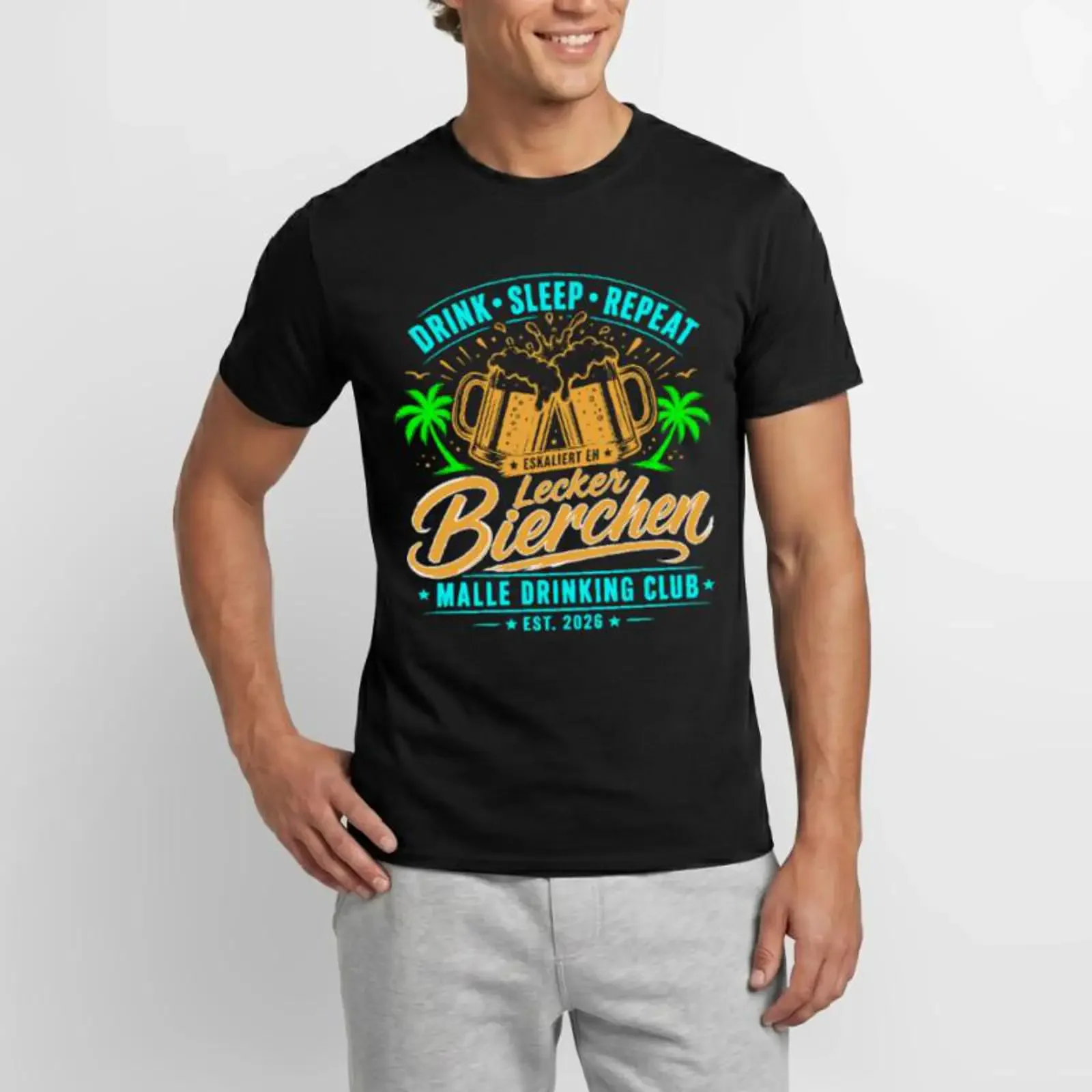 Malle 2026 Lecker Bierchen Drinking Club Männer T Shirt vintage Washed Comfortable Breathable Casual fashion graphic homme