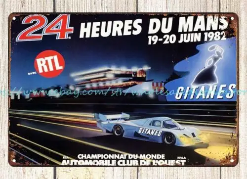 unframed wall art decor 1982 24 Hours of Le Mans sports car race metal tin sign