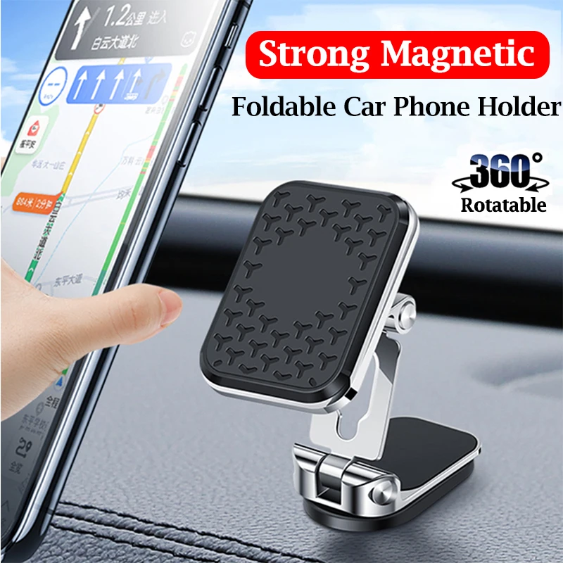 Soporte de teléfono magnético plegable para coche, soporte giratorio de Metal para GPS, fuerte imán para IPhone 13, Xiaomi, Huawei y Samsung