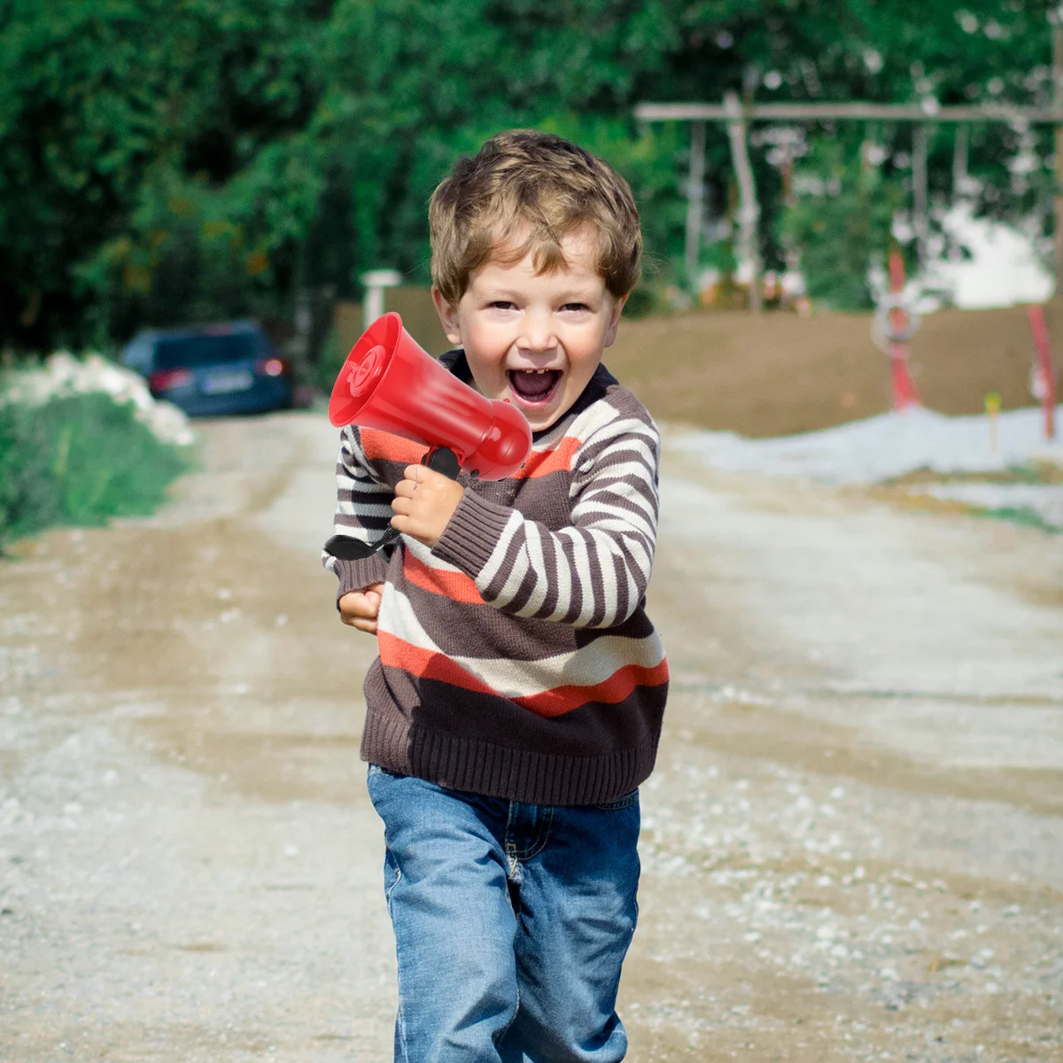 Czerwony megafon policyjny z syreną, regulacją głośności, składanym uchwytem, lekki, dla dzieci, wzmacniacz głosu, narzędzie ratunkowe.