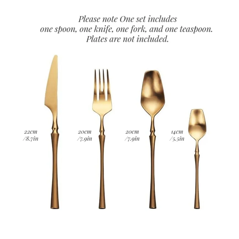 Gold Western Food Dinnerware Set, Stainless Steel Cutlery with Forks Knives Spoons, Luxury Tableware for Christmas Gift Home Dining Use