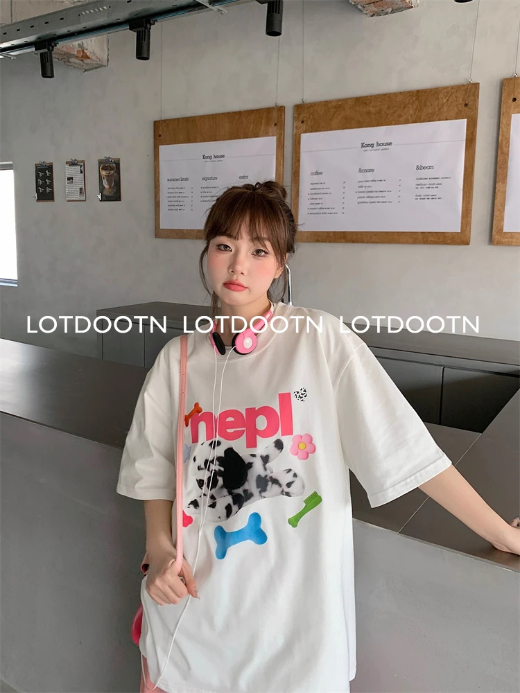 LOTDOOTN Summer Y2K Top Hip Hop E-girl Graphic Print Cotton Harajuku Top Vintage Punk Tee Casual Streetwear Short Sleeve T-shirt