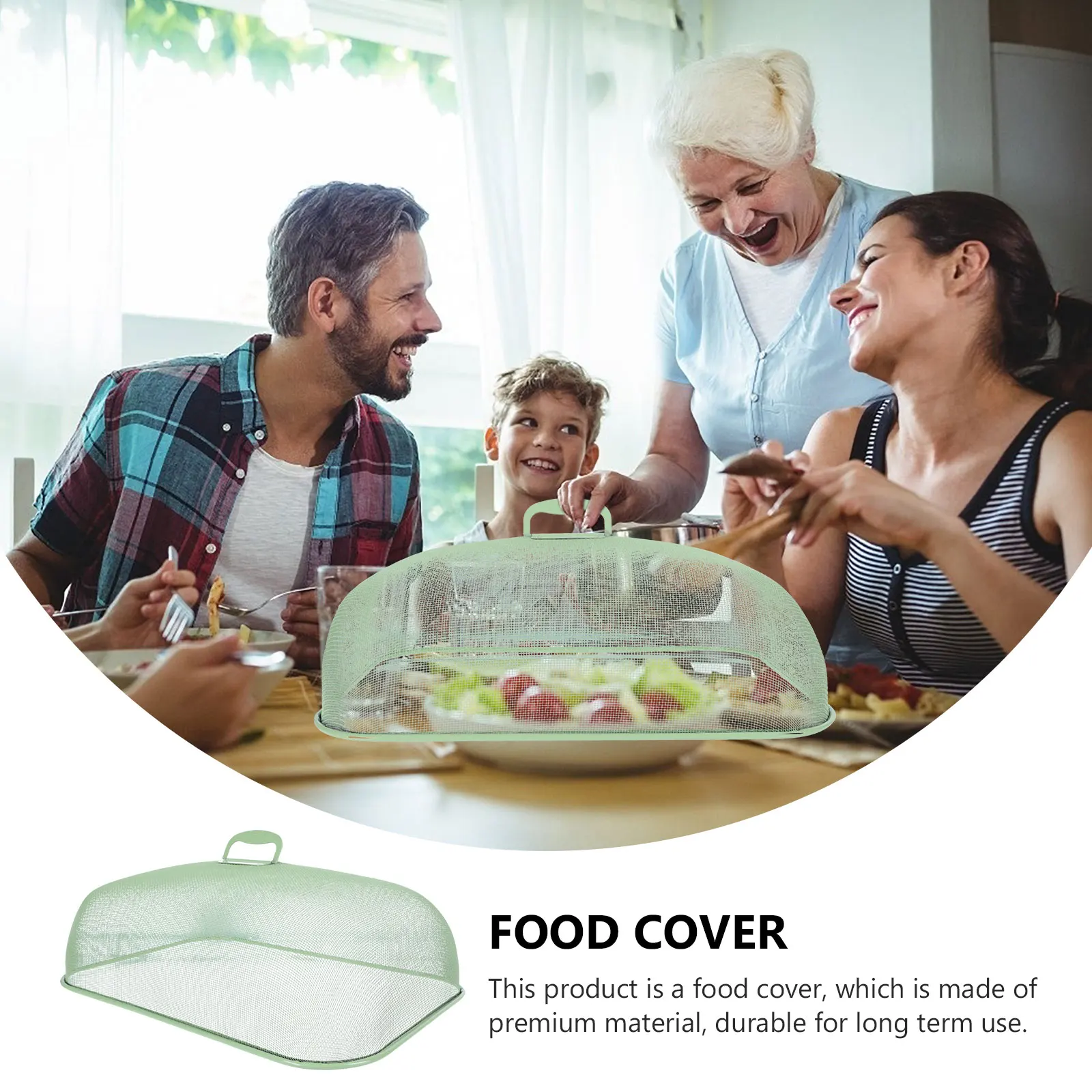 

Dustproof Food Cover Rectangle Shape Stainless Steel Kitchen Dining Insect Tents Green Iron Platter Food Protecting Cover